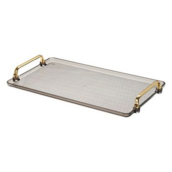 Plastic Serving Tray with Golden Handle, 16.1"x8.7"x0.6" Modern Rectangular Decorative Tray