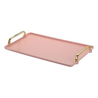 Plastic Serving Tray with Golden Handle, 16.1"x8.7"x0.6" Modern Rectangular Decorative Tray