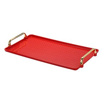 Plastic Serving Tray with Golden Handle, 16.1"x8.7"x0.6" Modern Rectangular Decorative Tray