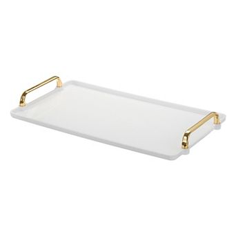 Plastic Serving Tray with Golden Handle, 16.1"x8.7"x0.6" Modern Rectangular Decorative Tray