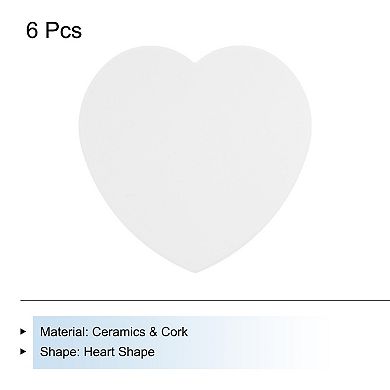 6Pcs Absorbent Coasters White Marble Heart Shape Coaster with Cork Backing Non-Slip 4.3"