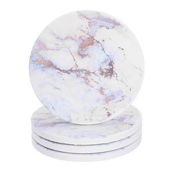 4 pc Absorbent Coasters Marble Gilding Pattern Round Coaster with Cork Backing Non-Slip 4"