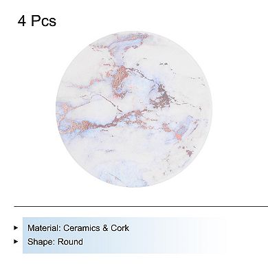 4Pcs Absorbent Coasters Marble Gilding Pattern Round Coaster with Cork Backing Non-Slip 4"