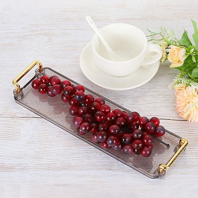 Plastic Serving Tray with Golden Handle, 12"x3.9"x0.6" Modern Rectangular Decorative Tray