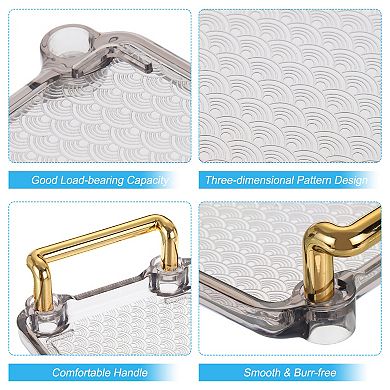 Plastic Serving Tray with Golden Handle, 12"x3.9"x0.6" Modern Rectangular Decorative Tray