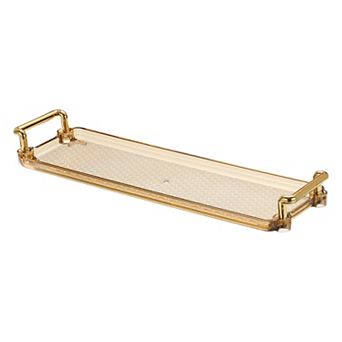 Plastic Serving Tray with Golden Handle, 12"x3.9"x0.6" Modern Rectangular Decorative Tray