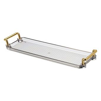 Plastic Serving Tray with Golden Handle, 12"x3.9"x0.6" Modern Rectangular Decorative Tray