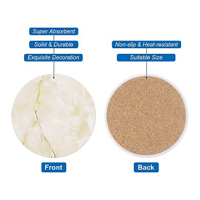 4Pcs Absorbent Coasters Yellow Marble Gilding Pattern Round Coaster with Cork Backing Non-Slip 4"