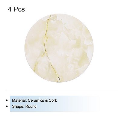4Pcs Absorbent Coasters Yellow Marble Gilding Pattern Round Coaster with Cork Backing Non-Slip 4"