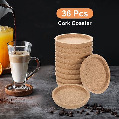 36pcs Cork Coaster for Drinks, 4 Inches Round Cork Coasters Tea or Coffee Coaster, Brown