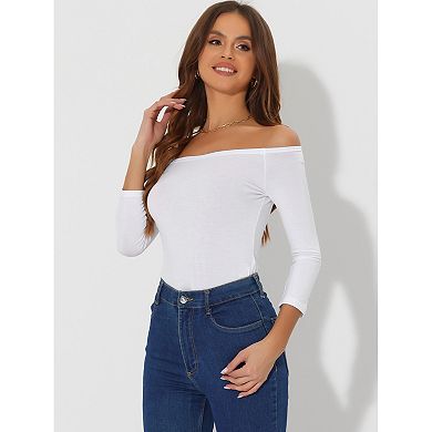 Slim Fit Tees 3/4 Sleeves Casual Blouse Off Shoulder Tops