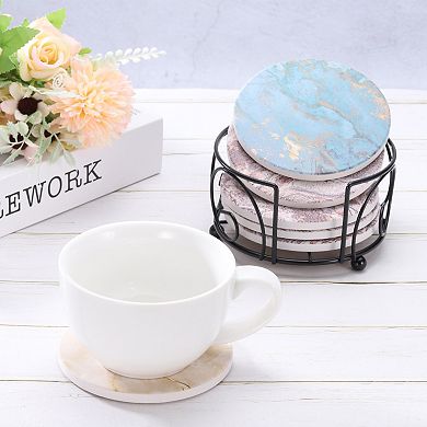 4Pcs Absorbent Coasters Taupe Marble Gilding Pattern Round Coaster with Cork Backing Non-Slip 4"