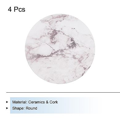 4Pcs Absorbent Coasters Taupe Marble Gilding Pattern Round Coaster with Cork Backing Non-Slip 4"