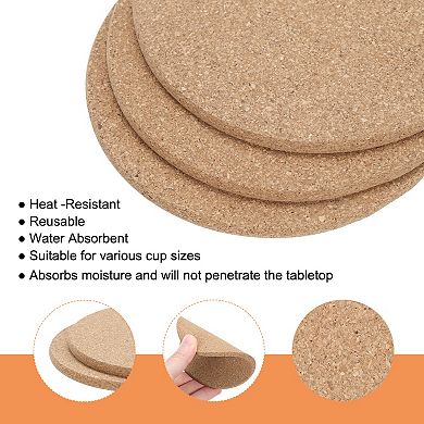 60pcs Cork Coaster for Drinks, 4 Inches Round Cork Coasters Tea or Coffee Coaster, Brown