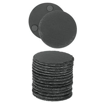 16 pc Round Slate Drink Coasters, 4 Inch Black Slate Stone Coasters with Anti-Scratch Bottom