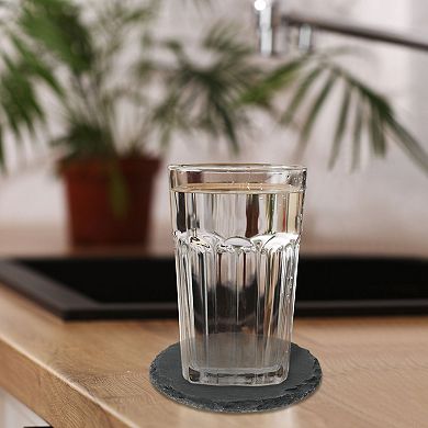 16 Pcs Round Slate Drink Coasters, 4 Inch Black Slate Stone Coasters with Anti-Scratch Bottom