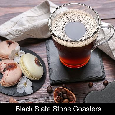 16 Pcs Round Slate Drink Coasters, 4 Inch Black Slate Stone Coasters with Anti-Scratch Bottom