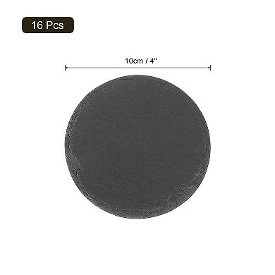 16 Pcs Round Slate Drink Coasters, 4 Inch Black Slate Stone Coasters with Anti-Scratch Bottom