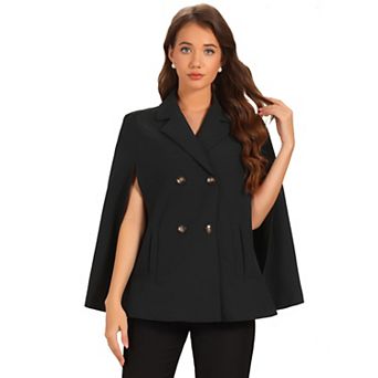 Double Breasted Blazer for Women's Notched Lapel Collar Office Cloak Cape Jacket