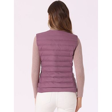 Women's Puffer Vest Sleeveless Lightweight Button Up Quilted Round Neck Jacket Coat