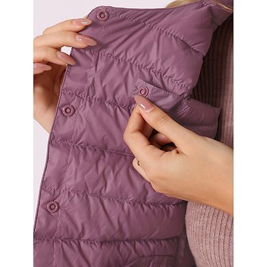 Women's Puffer Vest Sleeveless Lightweight Button Up Quilted Round Neck Jacket Coat