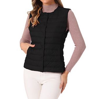 Women's Puffer Vest Sleeveless Lightweight Button Up Quilted Round Neck Jacket Coat