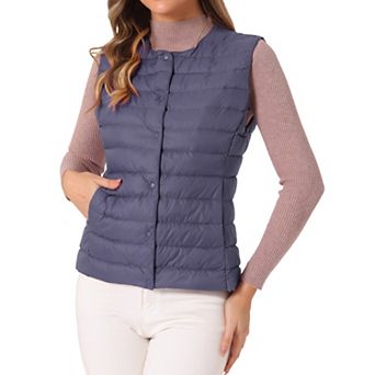 Women's Puffer Vest Sleeveless Lightweight Button Up Quilted Round Neck Jacket Coat