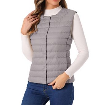 Women's Puffer Vest Sleeveless Lightweight Button Up Quilted Round Neck Jacket Coat