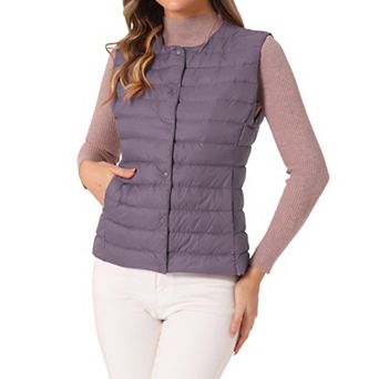 Women's Puffer Vest Sleeveless Lightweight Button Up Quilted Round Neck Jacket Coat