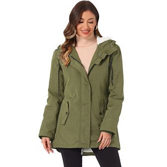 Women's Parka Coat Tie Waist Pockets Faux Fur Hooded Jackets