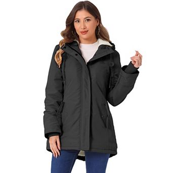 Women's Parka Coat Tie Waist Pockets Faux Fur Hooded Jackets