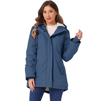 Women's Parka Coat Tie Waist Pockets Faux Fur Hooded Jackets