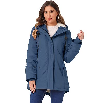 Women's Parka Coat Tie Waist Pockets Faux Fur Hooded Jackets