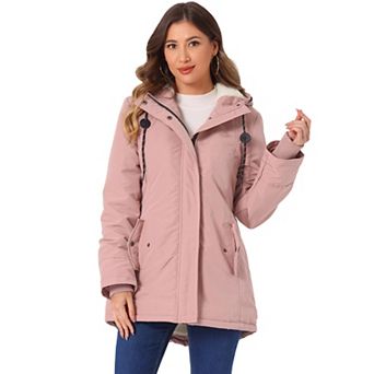 Women's Parka Coat Tie Waist Pockets Faux Fur Hooded Jackets
