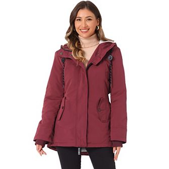 Women's Parka Coat Tie Waist Pockets Faux Fur Hooded Jackets