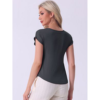 Women's Sleep T-Shirt V-Neck Pajamas Top with Pockets