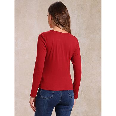 Wrap V Neck Blouse for Women's Long Sleeves Knitted Pearl Buttons Decor Ruched Tops