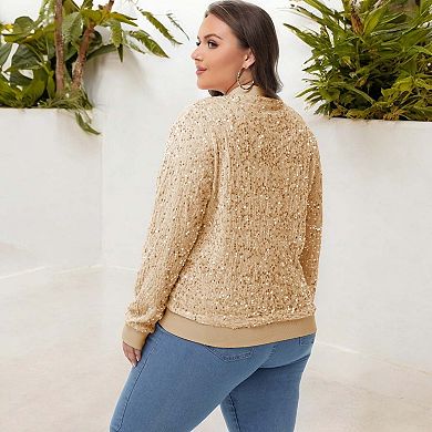 Women's Sequin Jacket Plus Size Sparkly Zip Bomber Coat