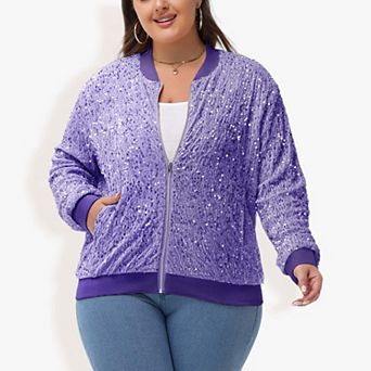 Women's Sequin Jacket Plus Size Sparkly Zip Bomber Coat