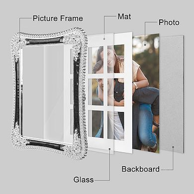 1 Pcs Plated Picture Frame with Crystal for Wedding Shiny with Clear Glass Photo Frame