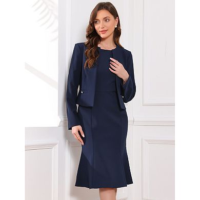 Dress Suit Sets for Women's 2 Piece Work Sleeveless Dresses and Crop Blazer