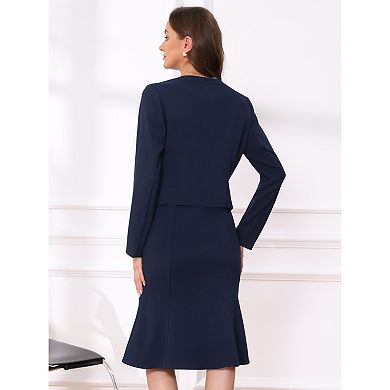 Dress Suit Sets for Women's 2 Piece Work Sleeveless Dresses and Crop Blazer