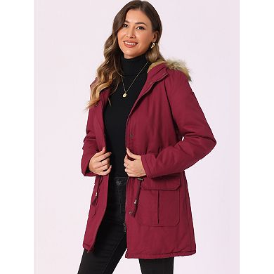 Women's Winter Parka Jacket Warm Windproof Long Puffer Coat with Faux Fur Hood