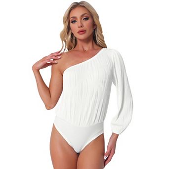 One Shoulder Bodysuit for Women's Long Sleeve Casual Ribbed Body Suits