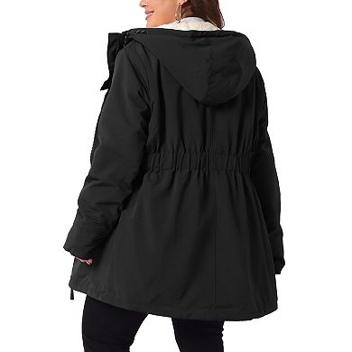 Plus Size Coat for Women Faux Fur Leather Button Down Long Sleeve Hoodie Jacket with Pockets