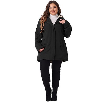 Plus Size Coat for Women Faux Fur Leather Button Down Long Sleeve Hoodie Jacket with Pockets