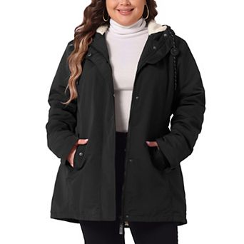 Plus Size Coat for Women Faux Fur Leather Button Down Long Sleeve Hoodie Jacket with Pockets
