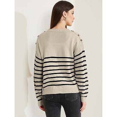 Women's Striped Sweater Pullover Crewneck Long Sleeve Cable Knitted Sweaters