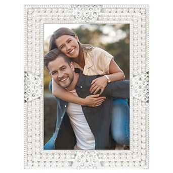 1 pc Pearl Picture Frame, Retro Plated Crystal Photo Frames with Glass Front on Tabletop Display