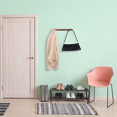 1 Pcs Coat Rack Wall Mount, Metal Wood Coat Hook for Hanging with 4 Hooks, Wall Hooks